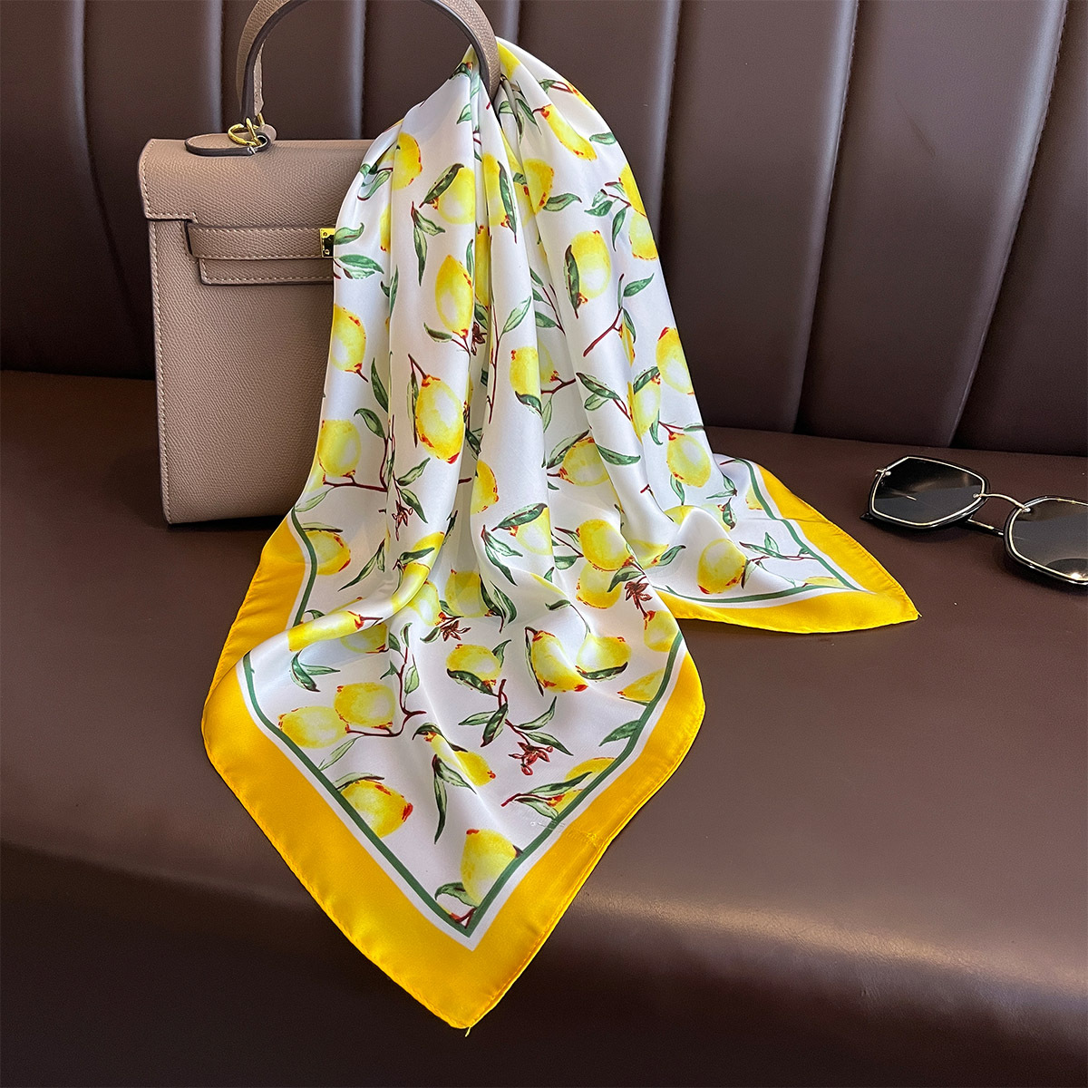 2025 New Yellow Lemon Print Sq - đánh giá và giá Scarf Silk Square